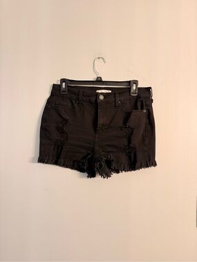 SO Black Distressed Frayed-Hem Jean Shorts